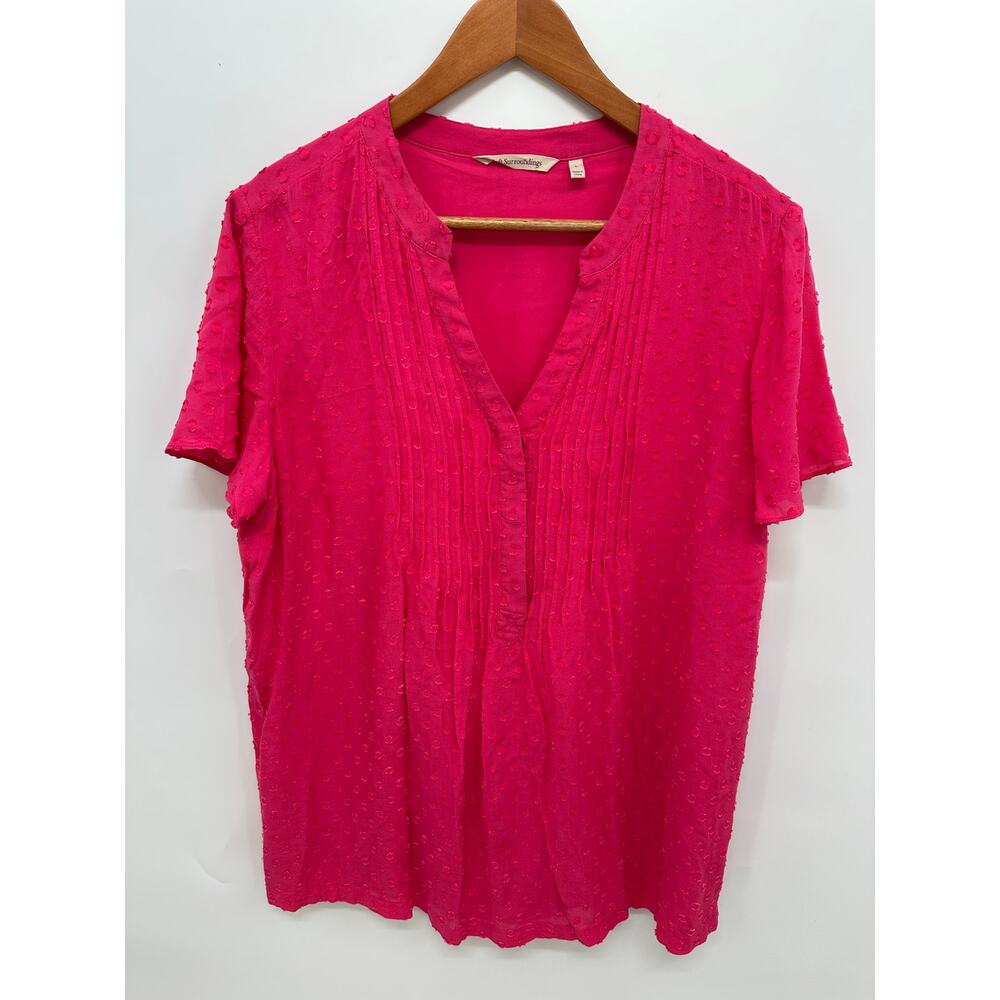 SOFT SURROUNDINGS Pink Dot Offshort Blouse Top // L - Picture 2 of 7